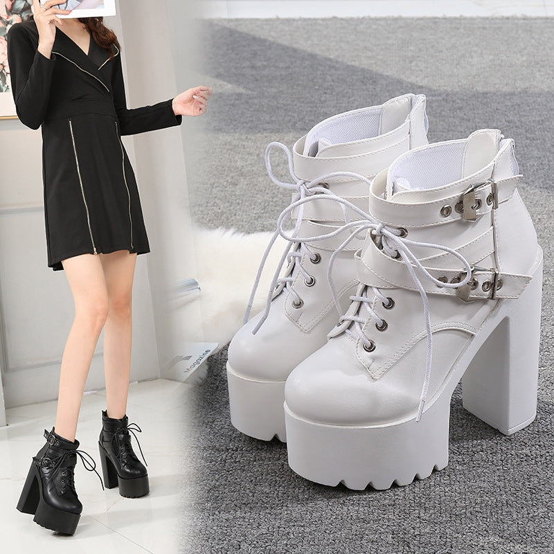 European And American Style Fashion Ankle Boots Thick With Short Boots 14 Cm Super High Heel Womens